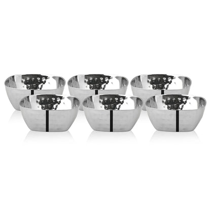 JAGGERY Stainless Steel Square Hammered Multipurpose Bowl Vati Katori Dia- 9 cm