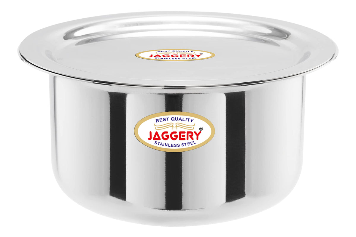 JAGGERY Stainless Steel Round Bottom Heavy Gauge Patila/Bhagona/Tapeli/Tope with Lid