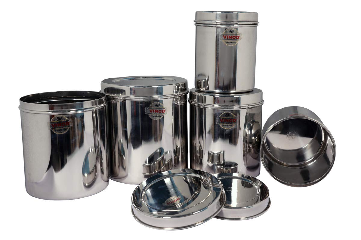 Vinod Stainless Steel Vertical Canisters, Storage Containers Set of 5 pcs (350ml, 1000ml, 1500ml, 2000ml, 3000ml)