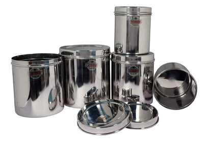 Vinod Stainless Steel Vertical Canisters, Storage Containers Set of 5 pcs (350ml, 1000ml, 1500ml, 2000ml, 3000ml)
