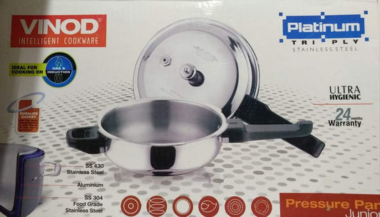 Vinod Induction Friendly Platinum Pressure Pan Junior 3.5 Litre, 304 Food Grade Steel