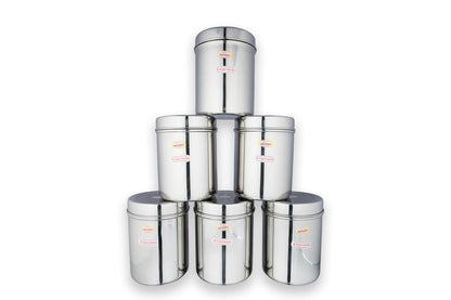 JAGGERY Stainless Steel Tall Container, Ubha Dabba (Set Of 6) (Dia_9 CM, Height_12 CM, Capacity_ 500 ML),Silver