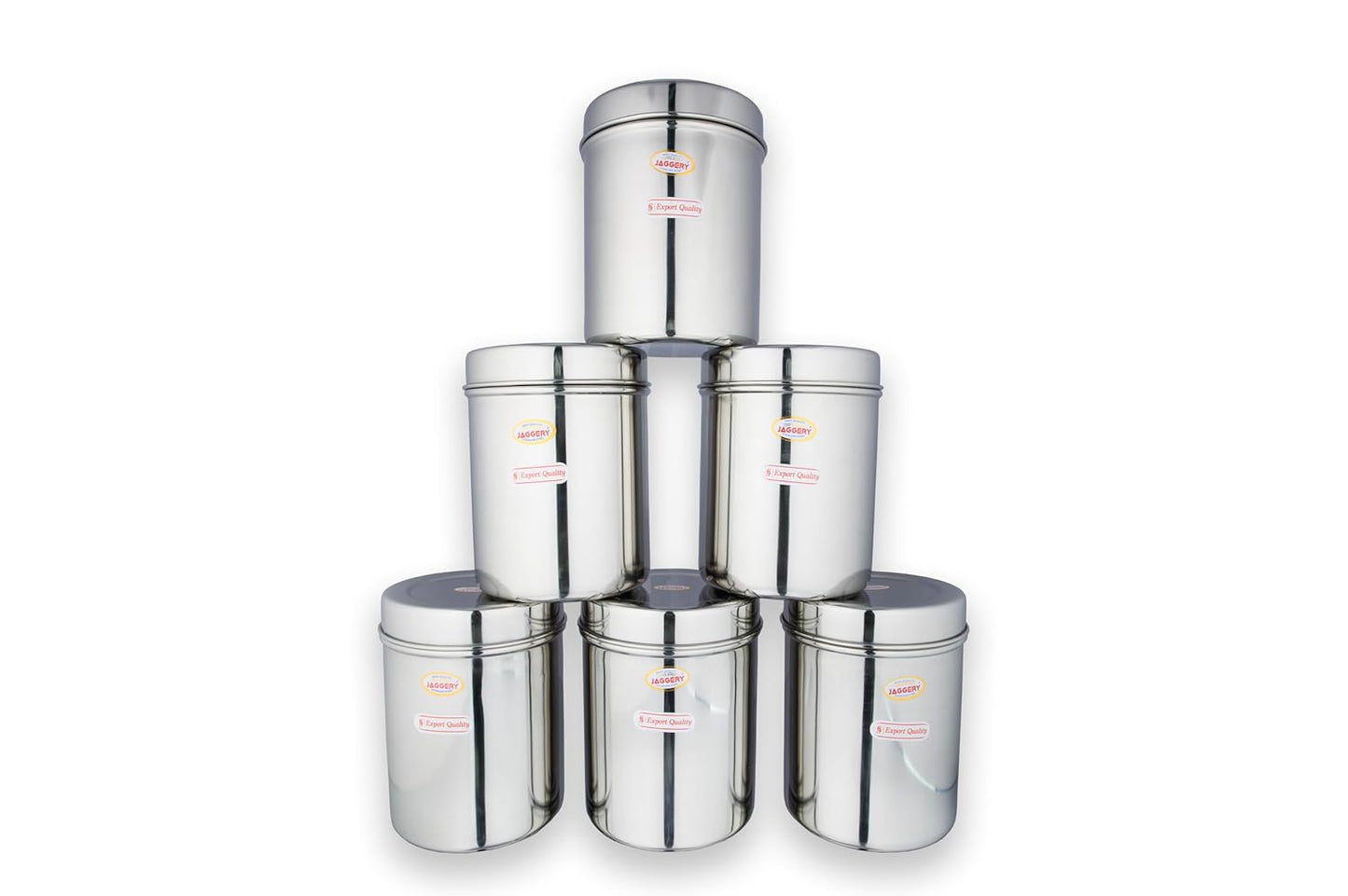JAGGERY® Stainless Steel Tall Container, Ubha Dabba (Set of 6) (Dia_ 12 cm, Height 15 cm, Capacity_1.5 Litre)