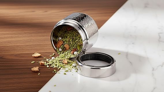 JAGGERY Stainless Steel Kitchen Storage Containers with Hammered Design, Airtight Lids (200ml,Set of 2)