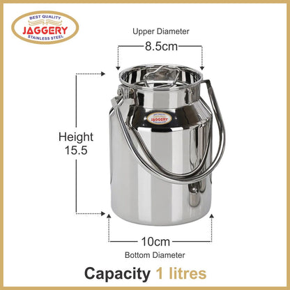JAGGERY Stainless Steel Jointless Barni/Steel Milk Can/Oil Can/Milk Container/Liquid Container (Approx 1 litre/1000ml)