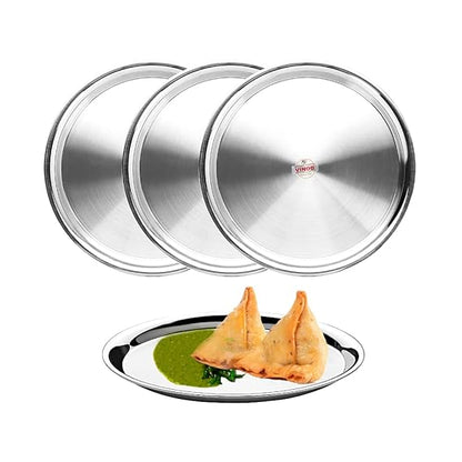 Vinod Stainless Steel Two Tone German Bogi Dish – Serving Dish/Salad Plate/Snack Plate, Set of 4 Pieces, Diameter 18.5 cm, Smokey Grey, Small