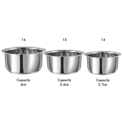 Vinod Stainless Steel Capsule Bottom Tope Set of 3 Pieces - 2.7L, 3.4L & 4L