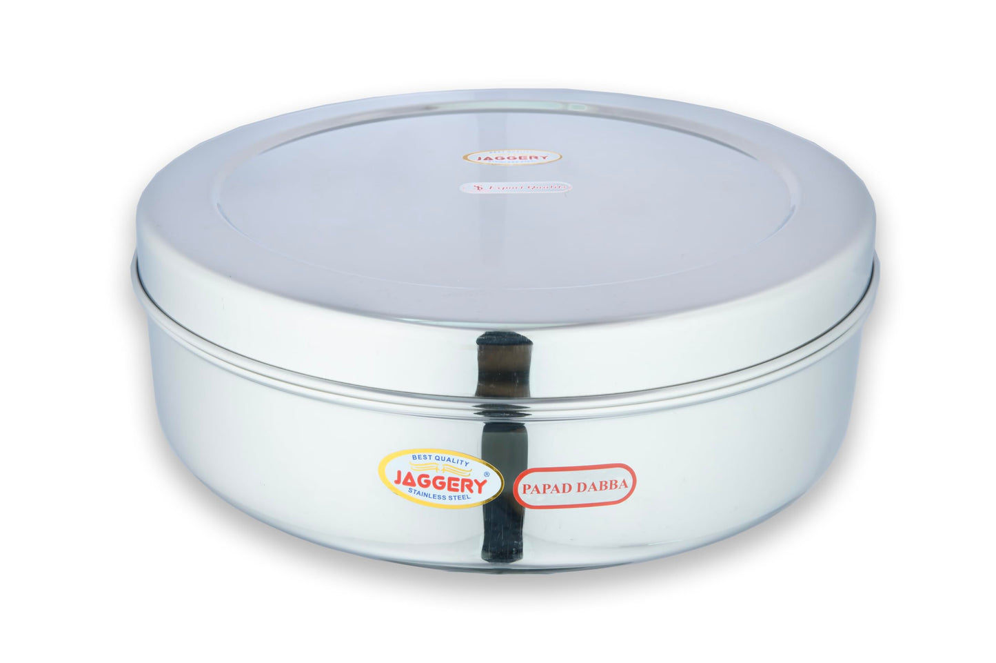 JAGGERY Steel Heavy Mirror Finished Papad Dabba/Multi Purpose Container (Dia- 24cm)