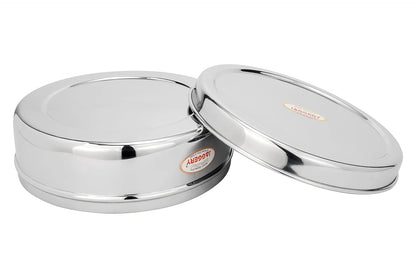 JAGGERY Stainless Steel Container Useful as Tiffin or Lunch Pack/Fridge Storage Box/Steel Puri Dabba-Set of 1pcs, (Dia-17cm,H-6cm) Capacity- 950ml