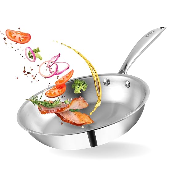 Vinod Platinum Triply Stainless Steel Frying Pan | 2.5 mm Thick Triply Cookware | Induction and Gas Compatible