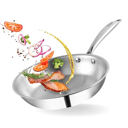 Vinod Platinum Triply Stainless Steel Frying Pan | 2.5 mm Thick Triply Cookware | Induction and Gas Compatible