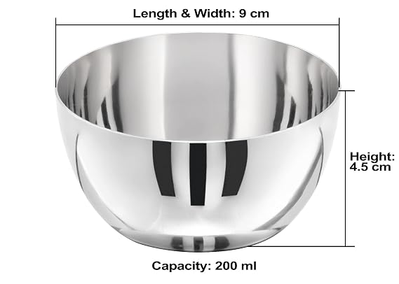 JAGGERY Stainless Steel Heavy Apple Bowl, Vati, Katori -Set of 6pcs