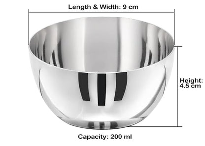 JAGGERY Stainless Steel Heavy Apple Bowl, Vati, Katori -Set of 6pcs