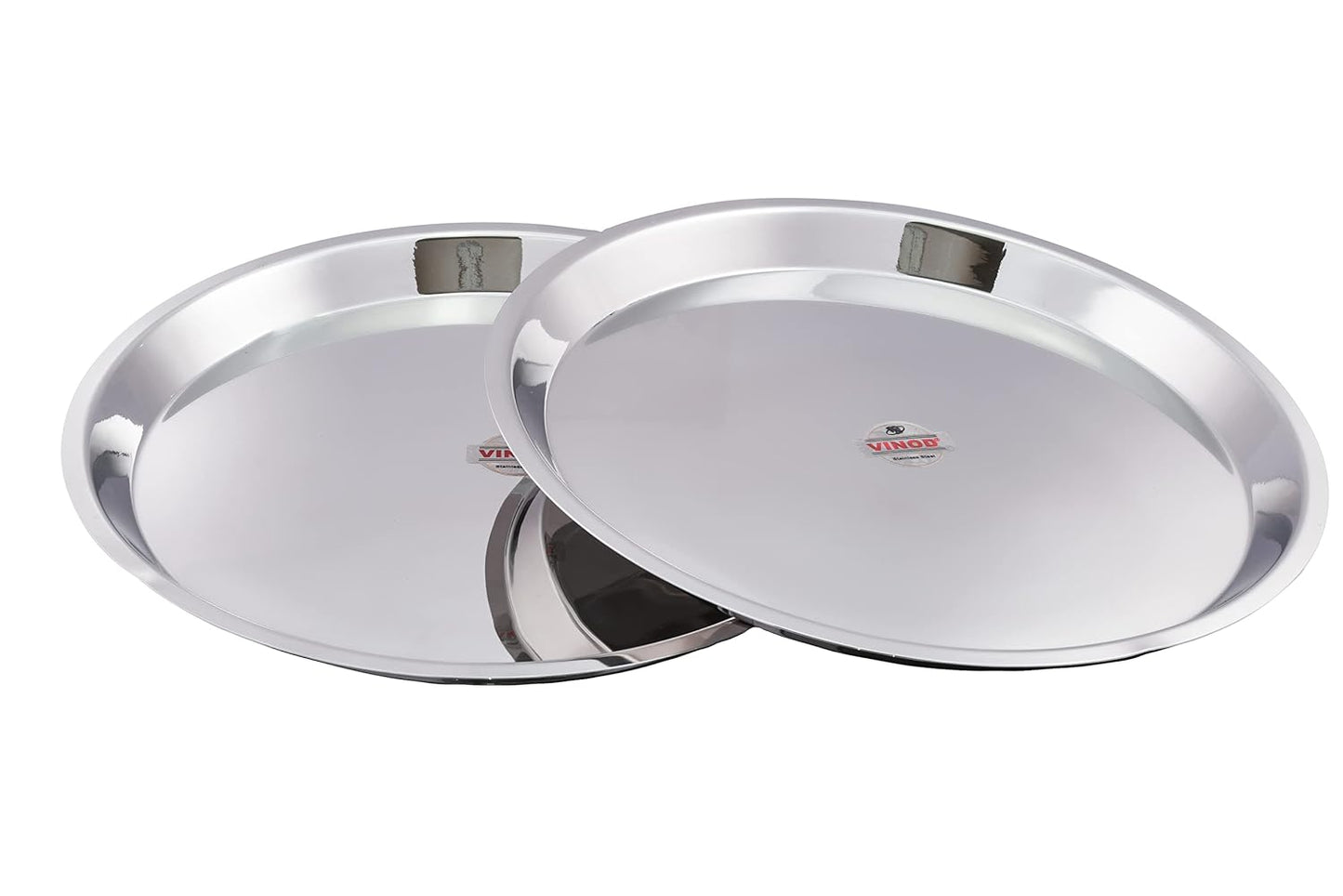 Vinod Stainless Steel Breakfast/Lunch/Dinner Plates with High Shiny Polish (Heavy Gauge) Bhojan Thali (Pack of 2, Dia- 34 cm)