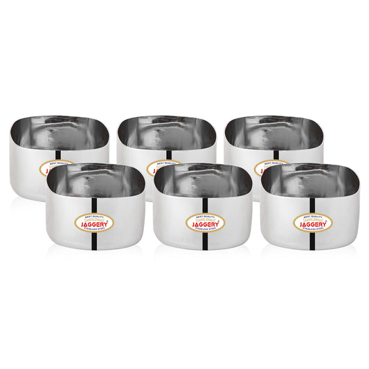 JAGGERY Heavy Gauge Stainless Steel Square Bombay Vati – 7 cm L&W, Set of 6pc, 150ML Each