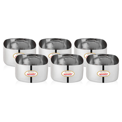 JAGGERY Heavy Gauge Stainless Steel Square Bombay Wati Katori with Mirror Finish Sturdy And Durable For Home And Kitchen – 7 cm L&W, Set of 6pc, 150ML Each - Silver