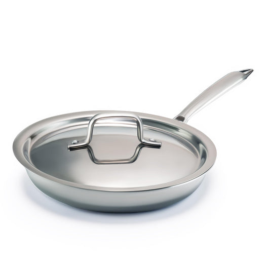 JAGGERY Triply Stainless Steel Frypan with Steel Lid | Heavy Bottom Cookware | Even Heating Surface | Induction and Gas Compatible | Heat Resistant Handle