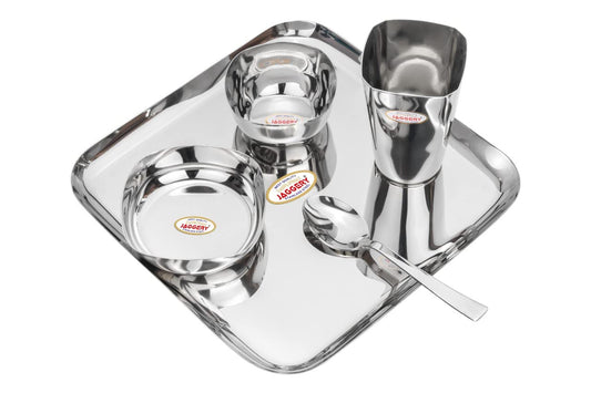 JAGGERY Stainless Steel Heavy Gauge Mirror Finished Square 5 pcs Thali Set, Dinner Set