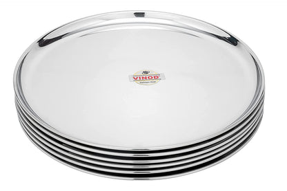 Vinod Mirror Finished Bangla Bogi Steel Half Dinner Plate - Pack of 6 (Dia: 21Cm, 8.3 Inch)