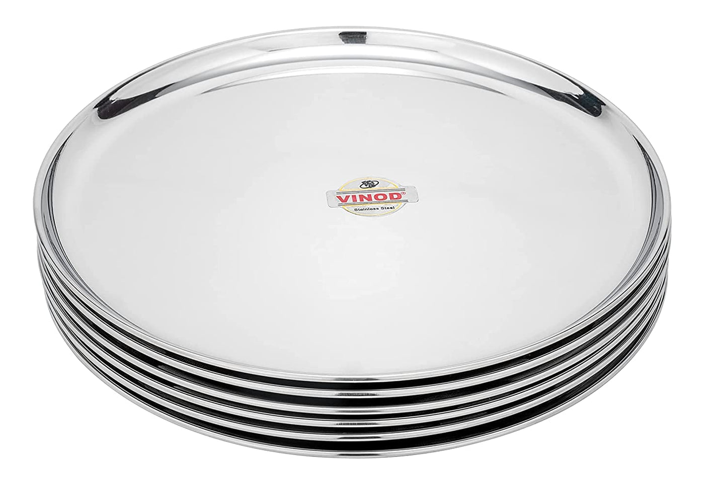 Vinod Mirror Finished Bangla Bogi Steel Half Dinner Plate - Pack of 6 (Dia: 21Cm, 8.3 Inch)