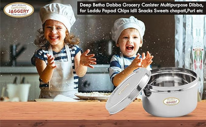 JAGGERY Brand Heavy Gauge Stainless Steel Container/Storage Box/Deep Betha Dabba/Grocery Canister/Multipurpose Dibba (Capacity- 2400Ml, Pack Of 1Pc) For Laddu/Papad/Chips/Idli, Silver