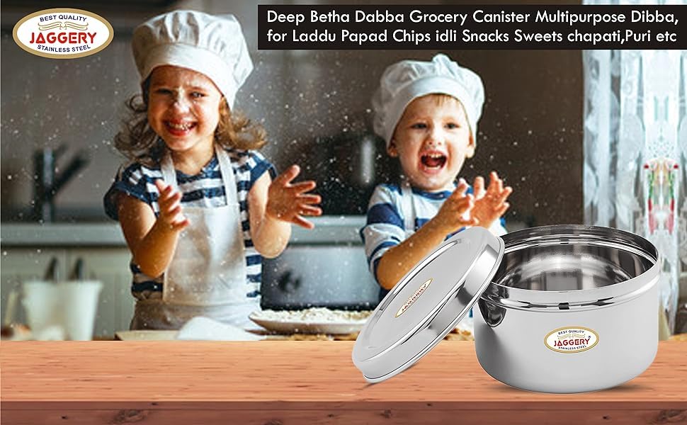 JAGGERY Brand Heavy Gauge Stainless Steel Container/Storage Box/Deep Betha Dabba/Grocery Canister/Multipurpose Dibba (Capacity- 4800Ml, Pack Of 1Pc) For Laddu,Papad,Chips,Idli, Silver