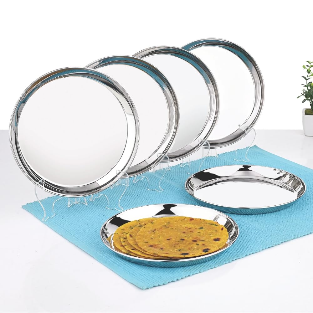 Vinod Stainless Steel Plate - Set of 6, Smokey Grey, Small (VINODTTGB186)