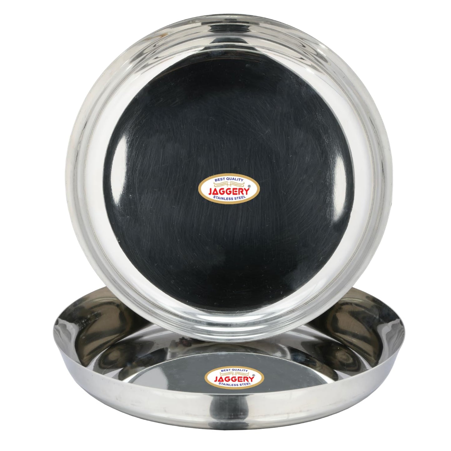 JAGGERY Stainless Steel Rice Platter to Serve Rajma Chawal, Chhole Chawal Or Curry Rice Bowl, Diameter - 21cm (8.26 Inch) Pack of 2 Pcs Thali/Plate