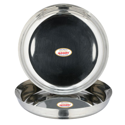 JAGGERY Stainless Steel Rice Platter to Serve Rajma Chawal, Chhole Chawal Or Curry Rice Bowl, Diameter - 21cm (8.26 Inch) Pack of 2 Pcs Thali/Plate