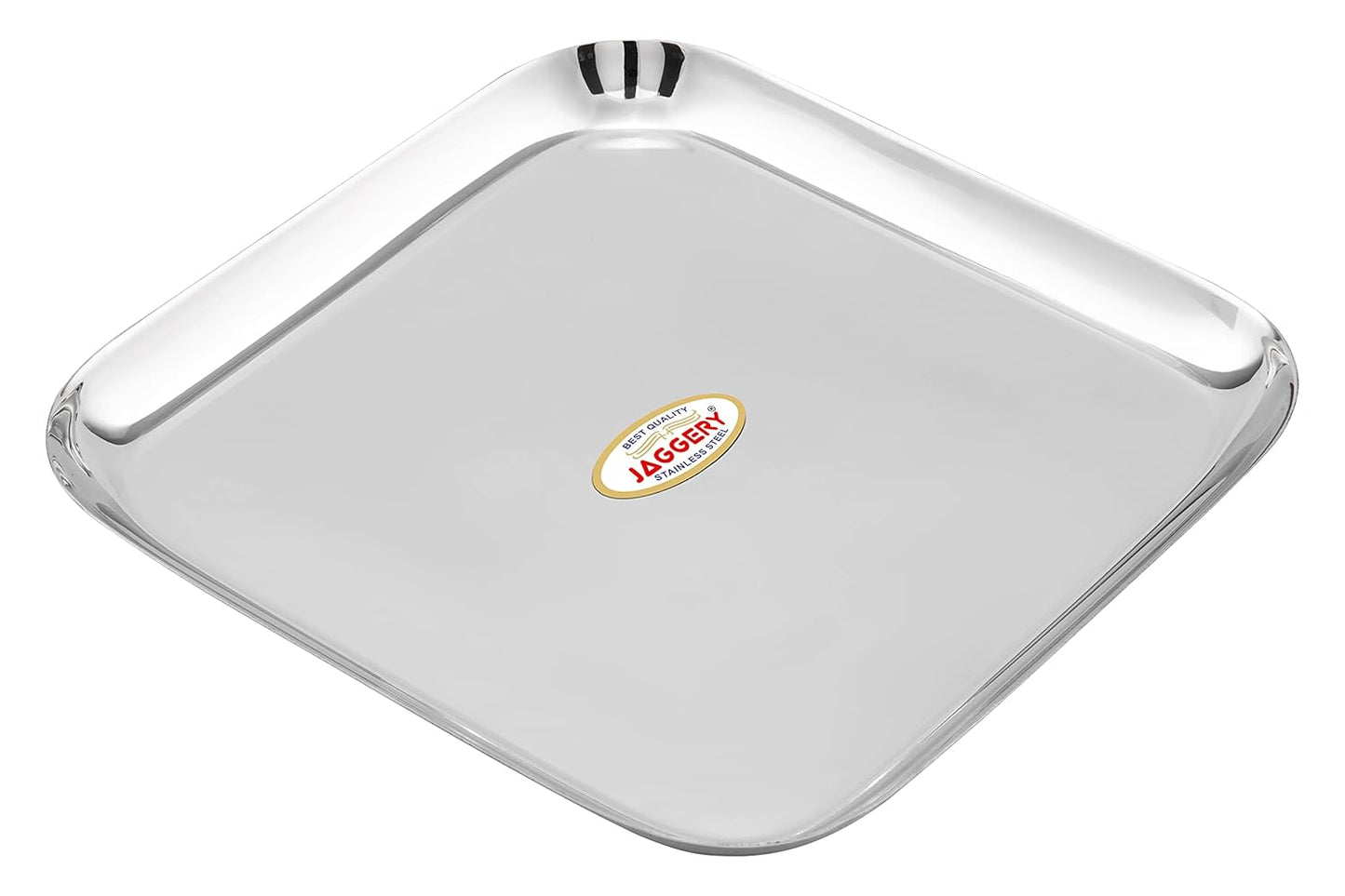 JAGGERY Stainless Steel Square Jumbo Dinner Plate Pack of 4 (L&W - 28.5cm, Weight Approx - 537gram per Plate) Mirror Finish for Lunch, Salad Tray, Serving Tray or Snacks Plate