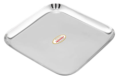 JAGGERY Stainless Steel Square Jumbo Dinner Plate Pack of 4 (L&W - 28.5cm, Weight Approx - 537gram per Plate) Mirror Finish for Lunch, Salad Tray, Serving Tray or Snacks Plate