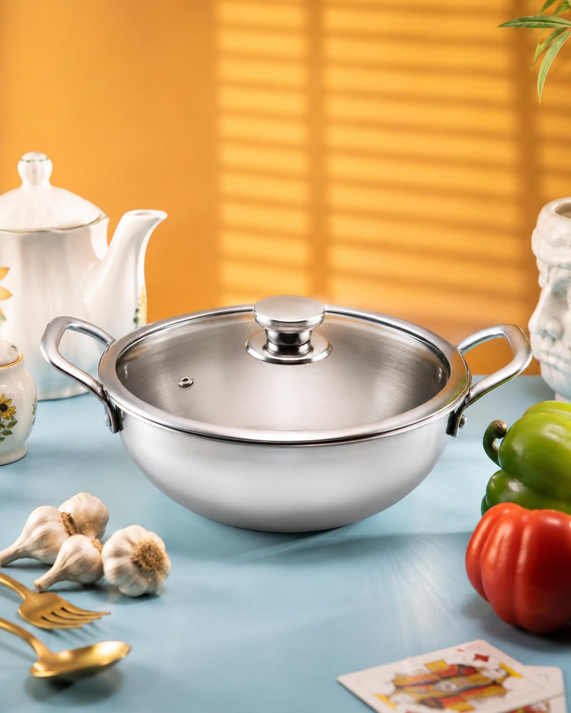 JAGGERY Triply Stainless Steel Extra Deep Kadai with Glass Lid | Heavy Bottom Induction & Gas Compatible Kadhai for Deep Frying & Cooking