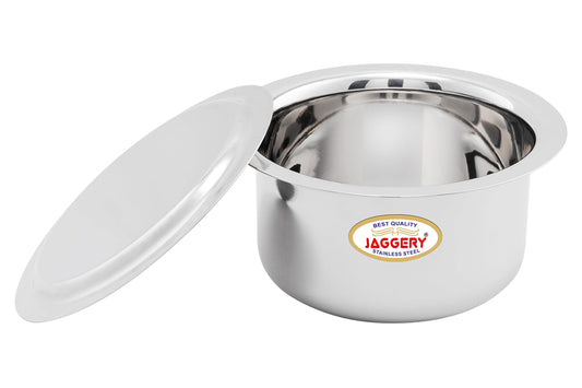 JAGGERY Stainless Steel Round Bottom Heavy Gauge Patila/Bhagona/Tapeli/Tope with Lid