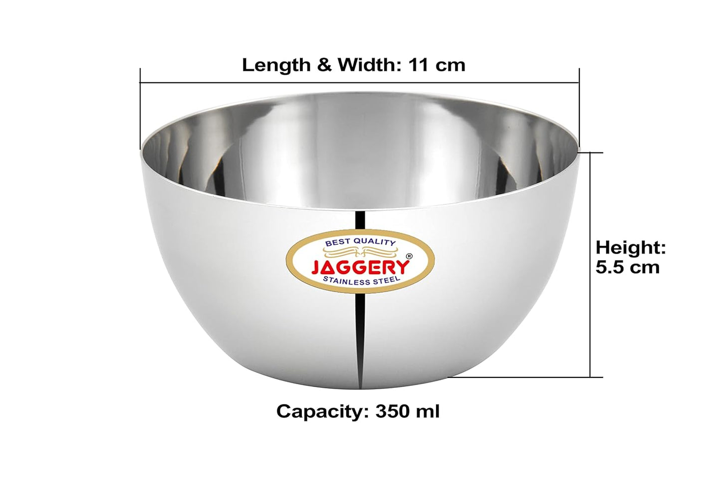JAGGERY Stainless Steel Heavy Apple Bowl, Vati, Katori -Set of 6pcs