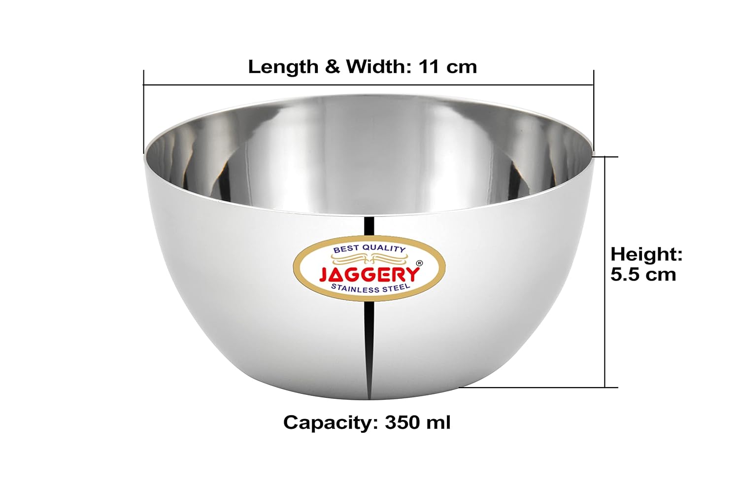 JAGGERY Stainless Steel Heavy Apple Bowl, Vati, Katori -Set of 6pcs