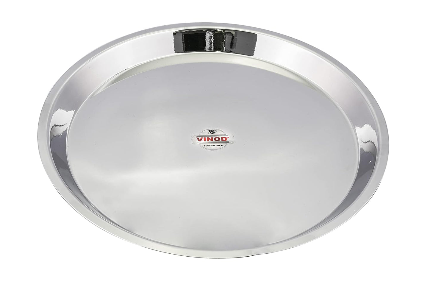 Vinod Stainless Steel Breakfast/Lunch/Dinner Plates with High Shiny Polish (Heavy Gauge) Bhojan Thali (Pack of 2, Dia- 34 cm)