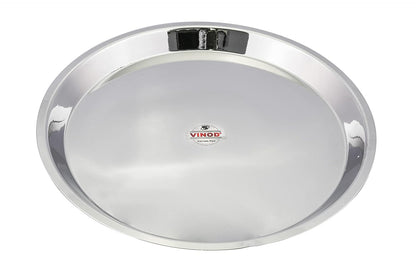 Vinod Stainless Steel Breakfast/Lunch/Dinner Plates with High Shiny Polish (Heavy Gauge) Bhojan Thali (Pack of 2, Dia- 34 cm)