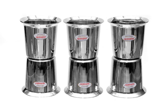 JAGGERY Extra Heavy and Sturdy Steel Coffee and Tea Glass, Set of 6, South Indian Design