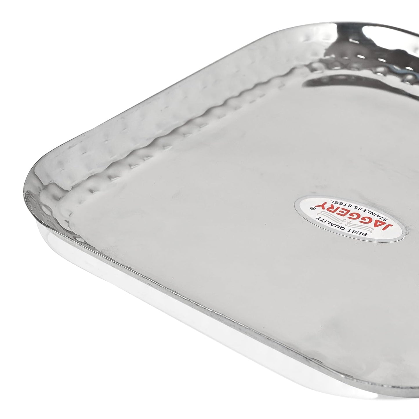 JAGGERY Stainless Steel Medium Square Shape Hammered Plate/Snacks Plate/Breakfast Plate Set of 2pcs, 18cm Length & Width