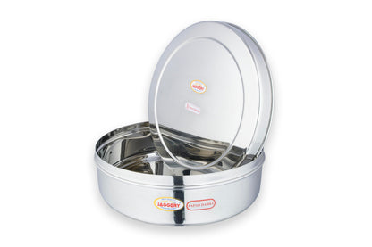 JAGGERY Steel Heavy Mirror Finished Papad Dabba/Multi Purpose Container (Dia- 26cm)