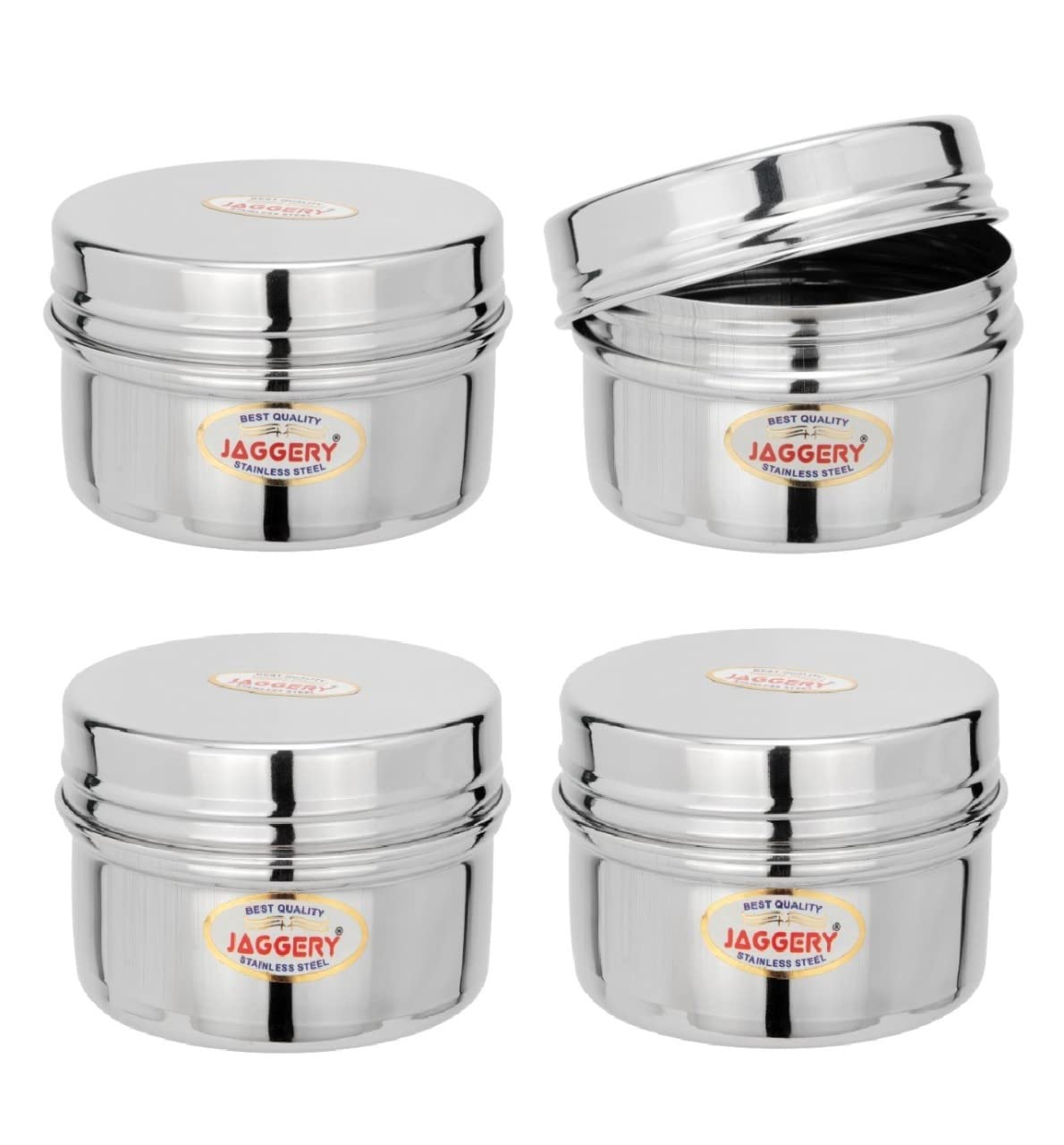 JAGGERY Stainless Steel Mini Storage Container, Screwdabbi (Pack of 4, Capcity-250 ml)