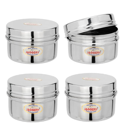 JAGGERY Stainless Steel Mini Storage Container, Screwdabbi (Pack of 4, Capcity-250 ml)