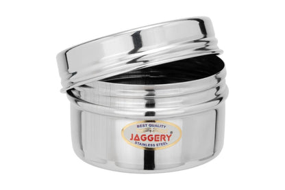 JAGGERY Stainless Steel Mini Storage Container, Screwdabbi, Pack of 2 (Dia-8.5cm,7.5cm) and (Dia-7.5cm, H-5cm, Capcity)