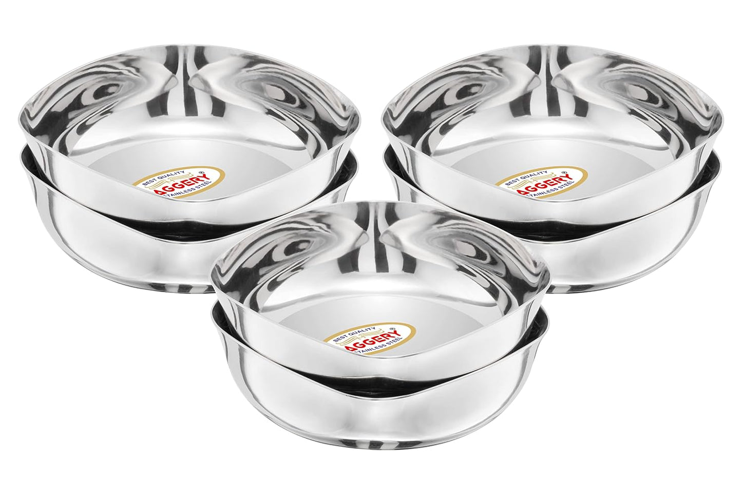 JAGGERY Stainless Steel Square Halwa Plate, Sweet Vati / Dessert Bowl -set of 6pcs
