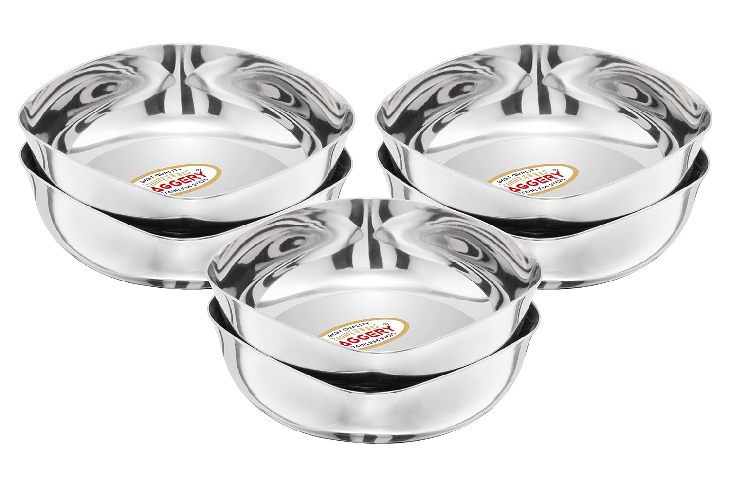 JAGGERY Stainless Steel Square Halwa Plate, Sweet Vati / Dessert Bowl -set of 6pcs