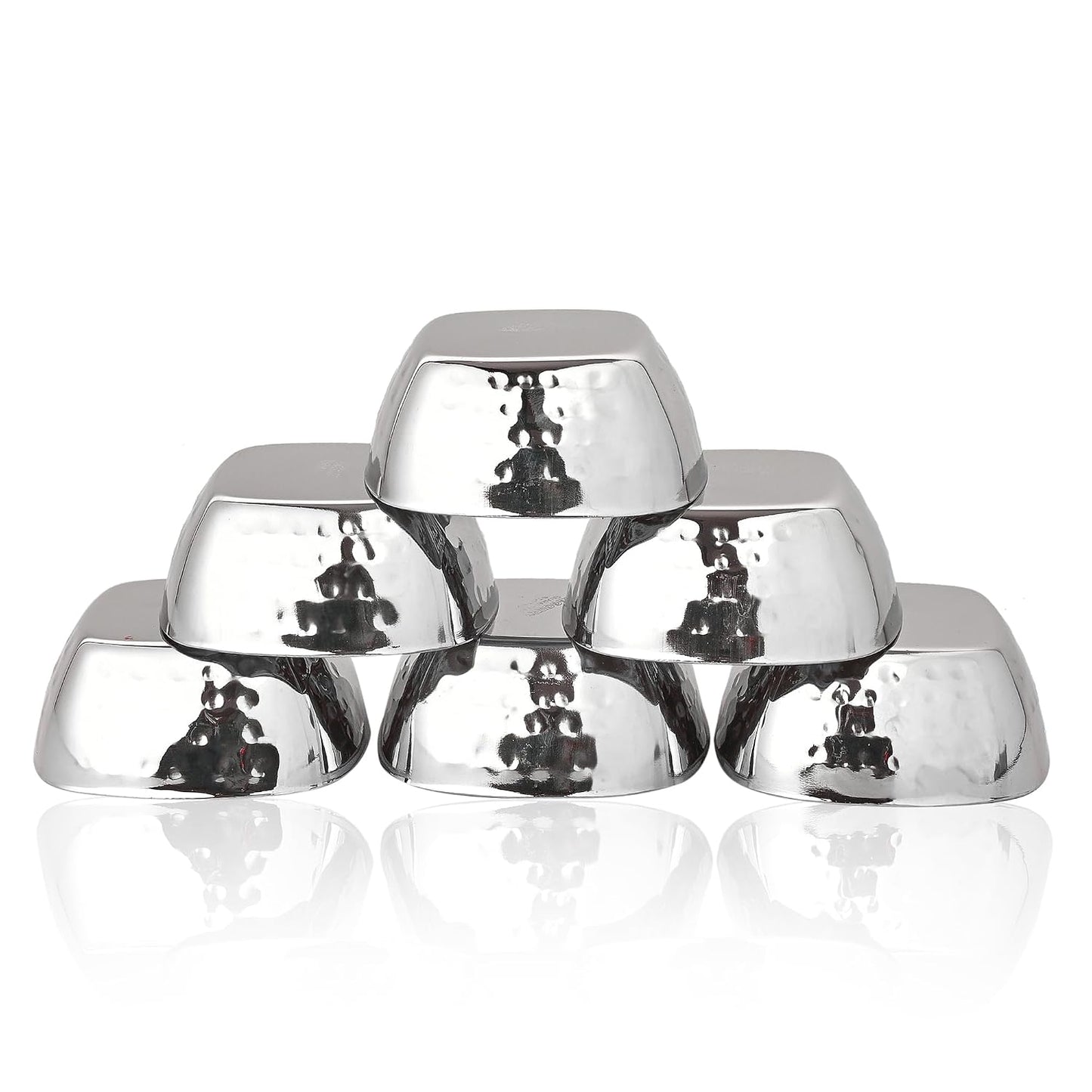 JAGGERY Stainless Steel Square Hammered Multipurpose Bowl Vati Katori Dia- 9 cm