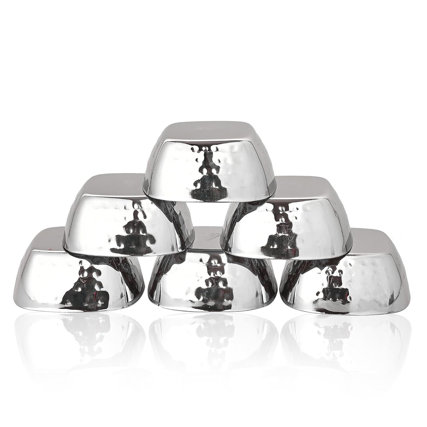 JAGGERY Stainless Steel Square Hammered Multipurpose Bowl Vati Katori Dia- 9 cm