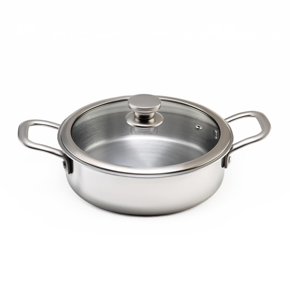 JAGGERY Triply Stainless Steel Shallow Flat Kadai with Glass Lid | Cook and Serve | Induction & Gas Compatible Jalebi Kadai | Triply Saucepot | Fry Pan | Heavy Duty Cookware