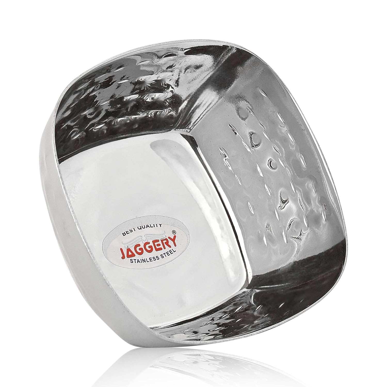 JAGGERY Stainless Steel Square Hammered Multipurpose Bowl Vati Katori Dia- 9 cm