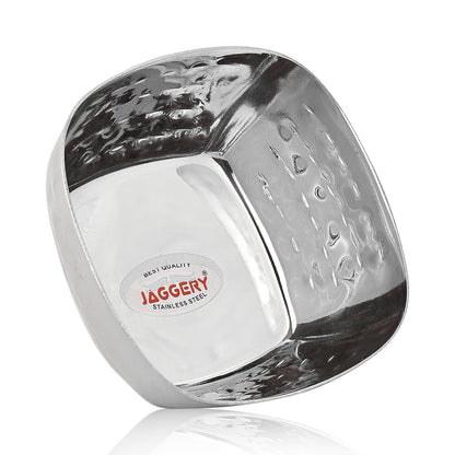 JAGGERY Stainless Steel Square Hammered Multipurpose Bowl Vati Katori Dia- 9 cm